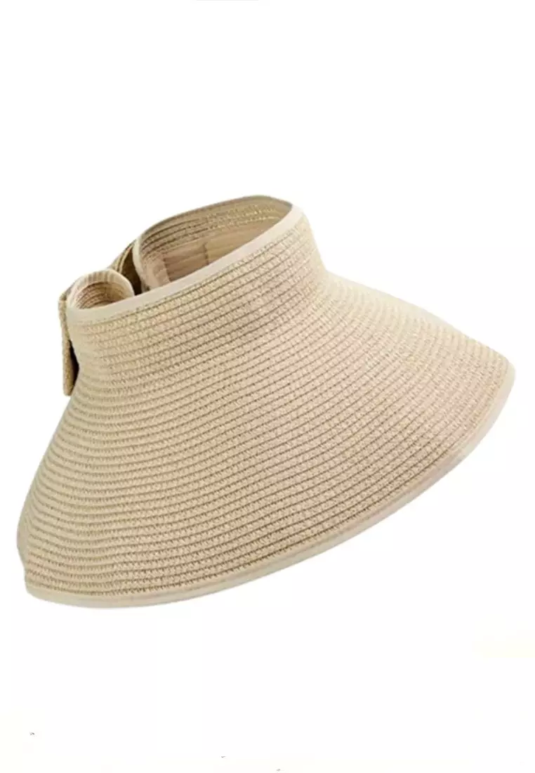 Kai Topi Pantai Foldable Women Summer Design Visor Hat Material Straw Paper ORIGINAL - Brown