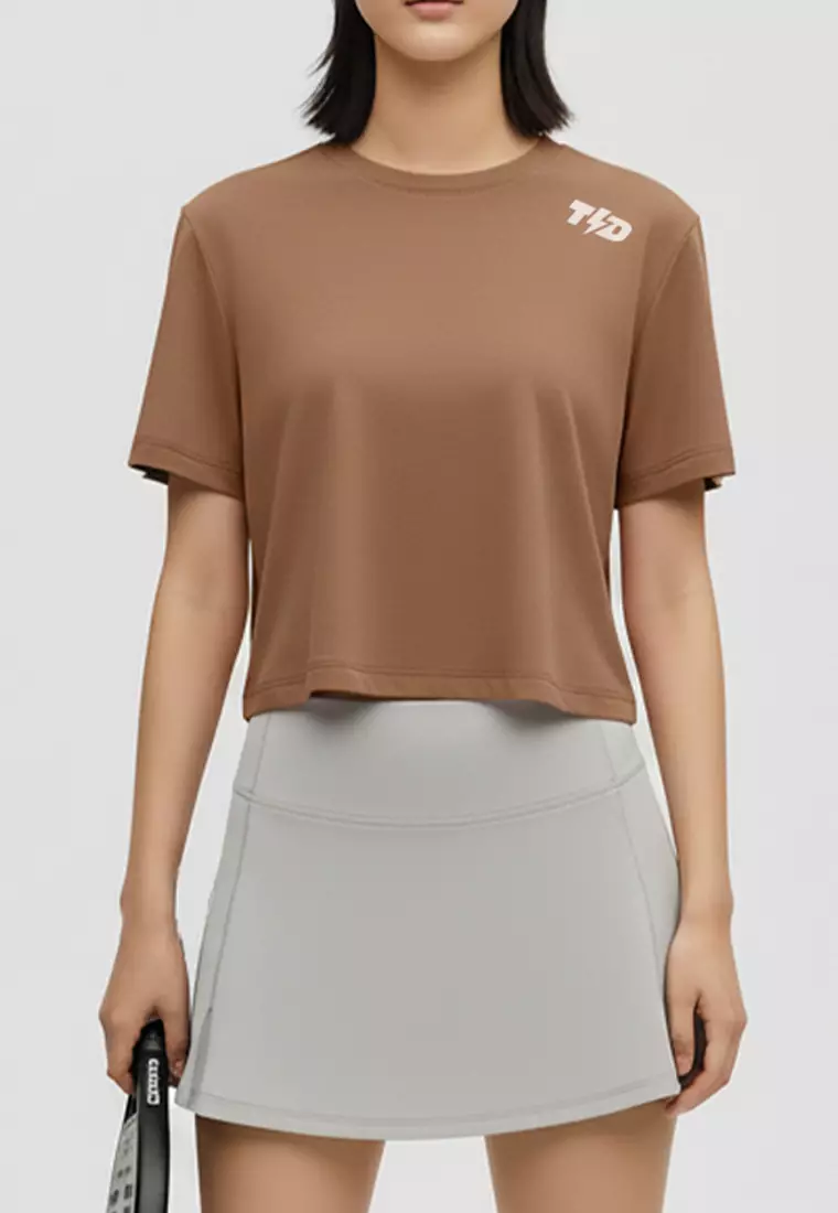 LSE18 Kaos Padel Top Crop T Shirt Olahraga Dryfit Wanita coklat muda