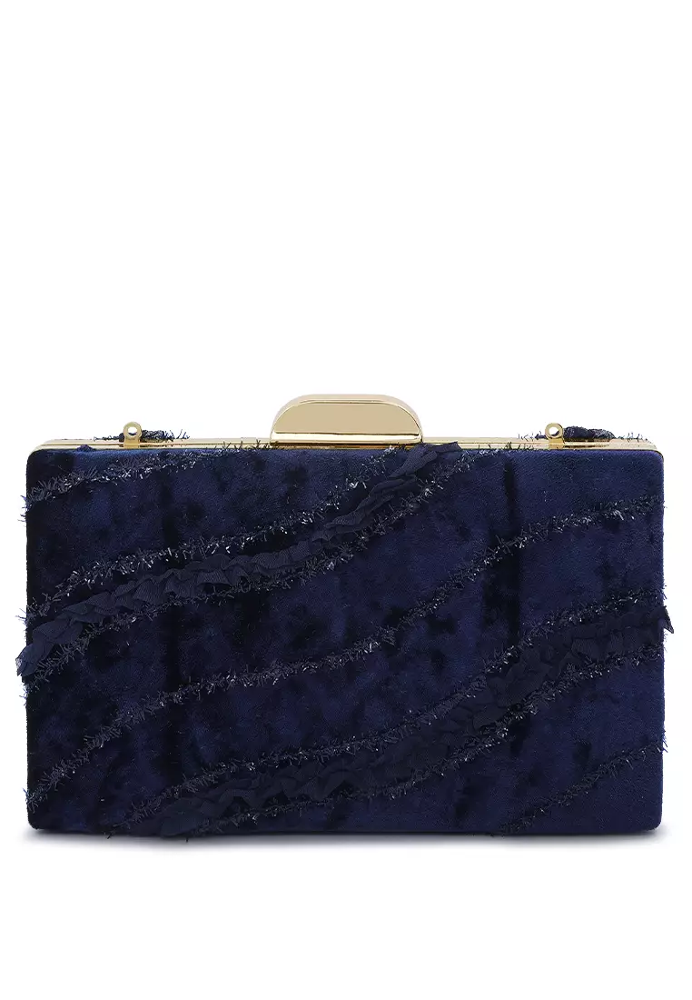 Navy blue sales velvet clutch bag