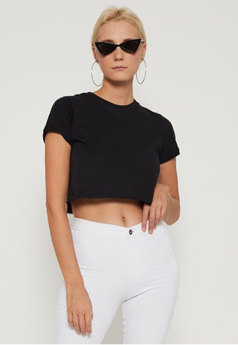 Jual Sparse Label Sparse Cropped Tee In Black Kaos Crop Hitam Original Zalora Indonesia