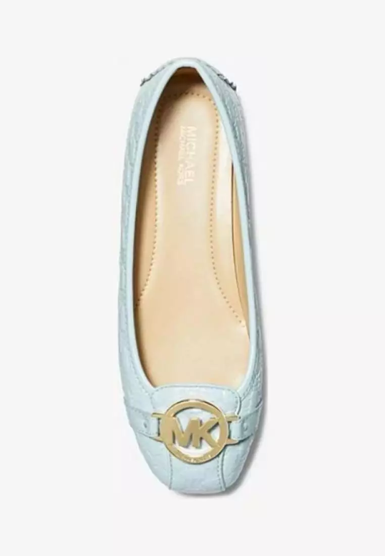 Jual MICHAEL KORS Michael Kors Fulton Logo Embossed Faux Leather Moccasin Vista Blue Original