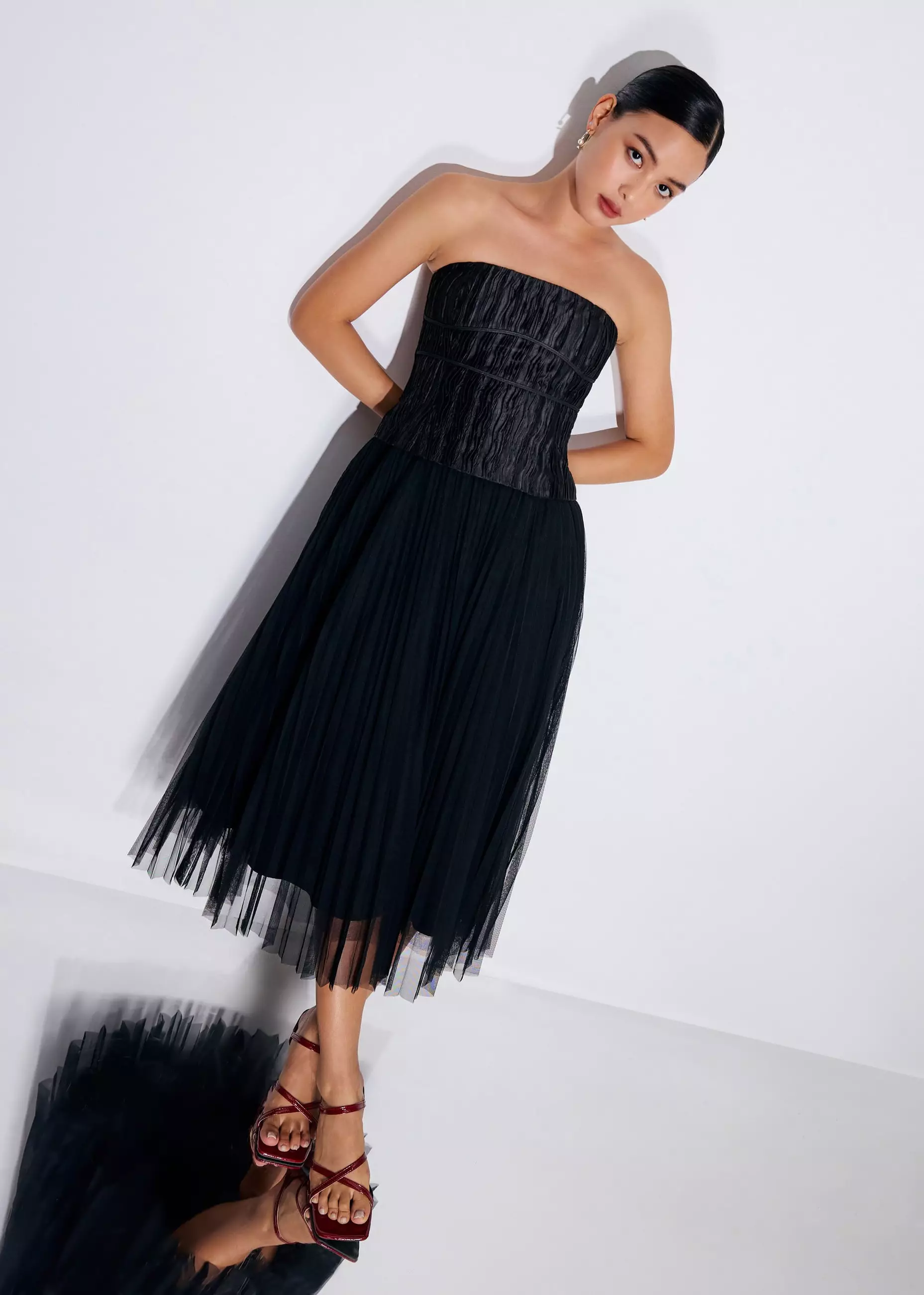 Dress Wanita - Crinkled Tube Fit & Flare Midaxi Dress