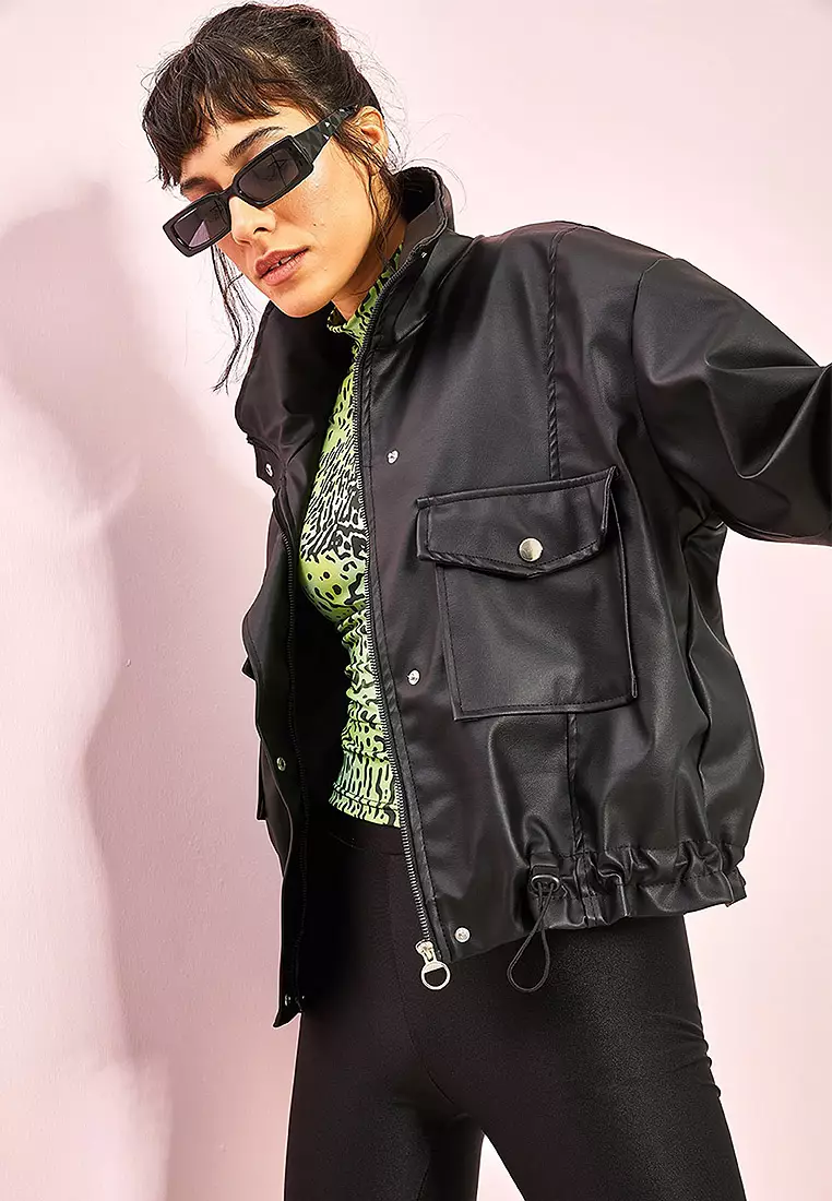 Leather Jacket with Large Pockets