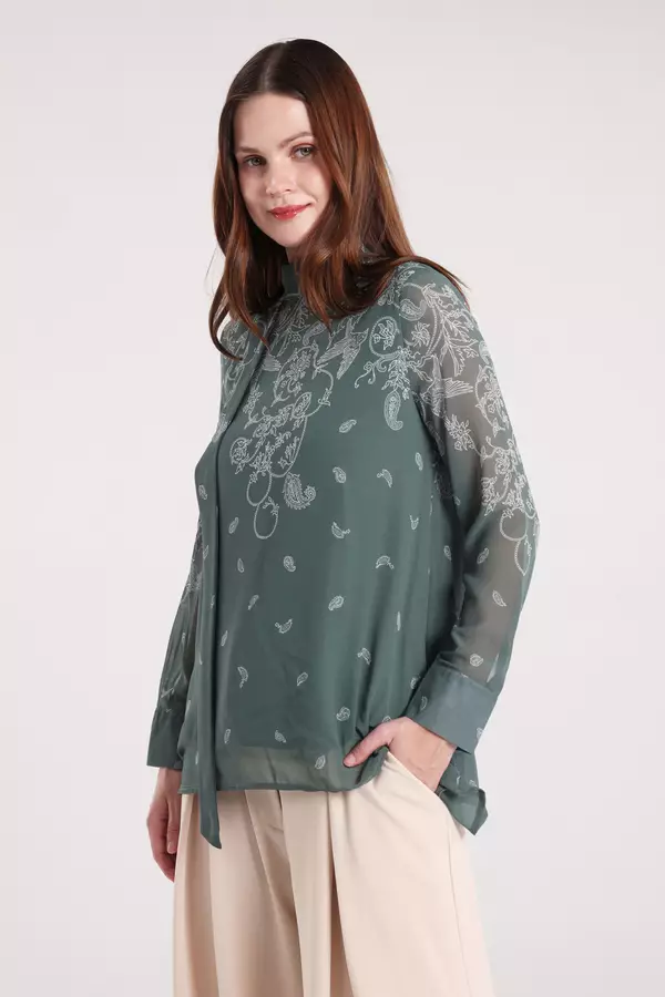 MINIMAL - Lacy - Blus Chiffon Motif Paisley - Green