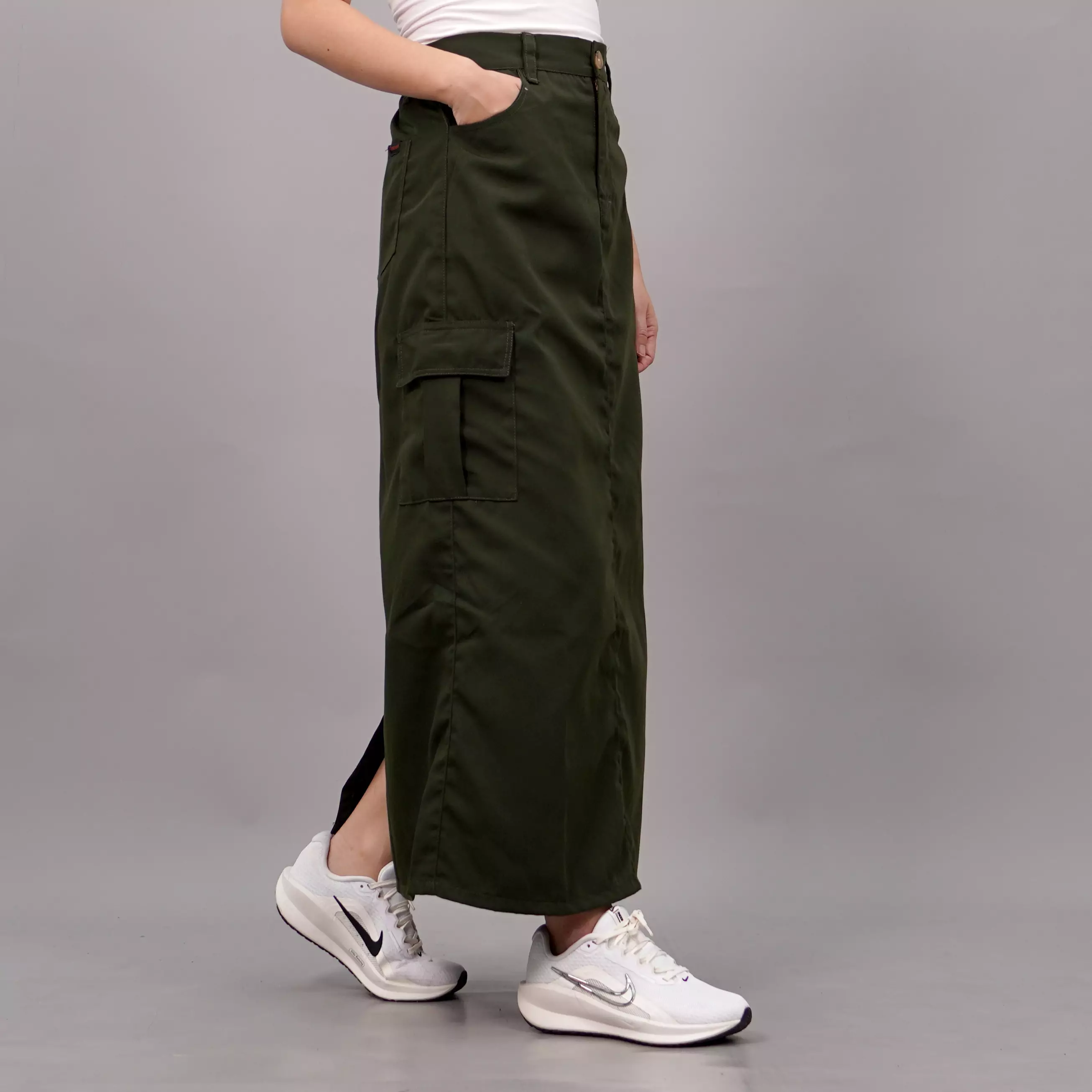 MAGGIE Rok Kekinian Rok Cargo Skirt Rok Panjang - ARMY