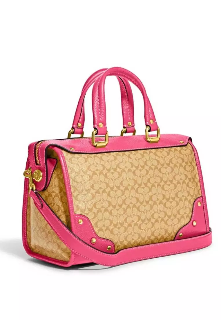 Coach Millie Satchel In Colorblock Signature Canvas Light Khaki Petunia