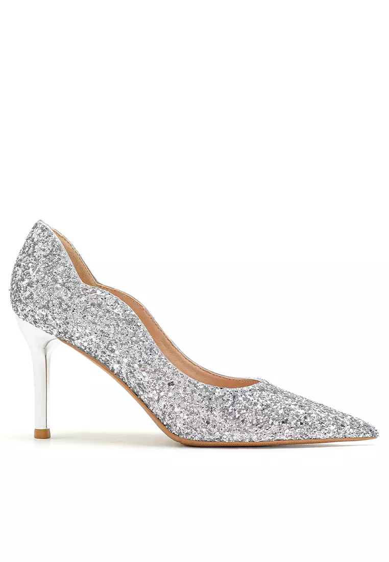Cheap silver discount glitter heels