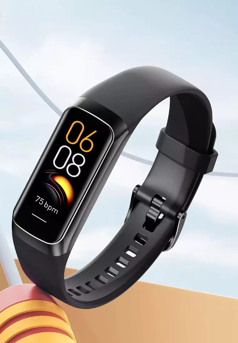 Unisex IOS/Android IP Black Waterproof Fitness SmartWatch, AMOLED Color Screen, Heart Rate Monitoring, Weather, Clock, with Black Rubber Strap