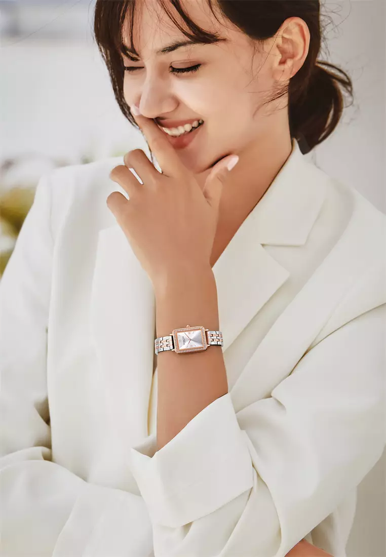 Westminster 22×28mm女士手錶 玫瑰金 鑽石錶盤 優雅矩形表面 不鏽鋼錶帶 - 銀色