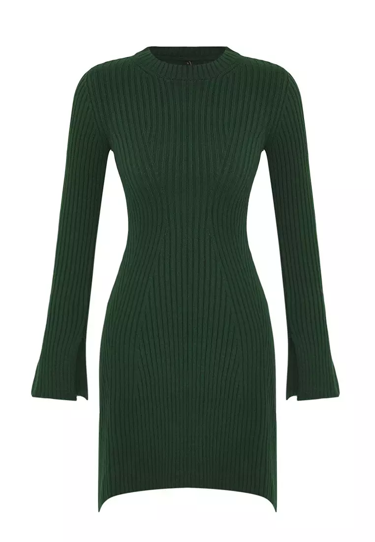 Emerald Green Mini Knitwear A Line Form Fit Dress