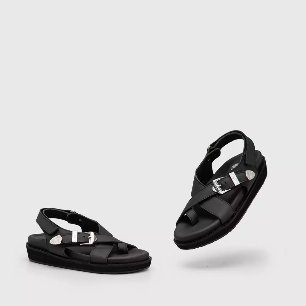 Elena Sandals Genuine Leather Black