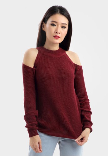 Cut Out Long Sleeve Blouse in Maroon
