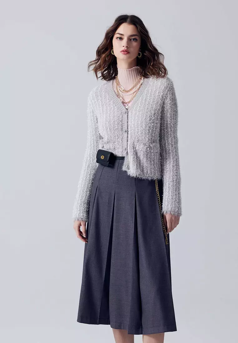Basic Grey Pleated Midi Skirt