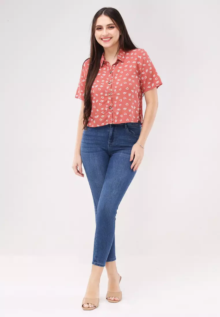 Woven Printed Rayon Short Sleeves Blouse