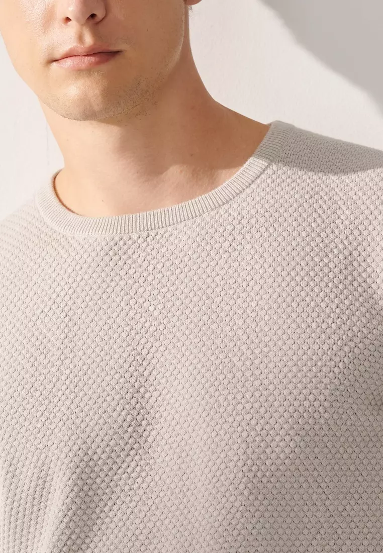 Light Aqua-grey Pure Cotton Crew Neck Sweater