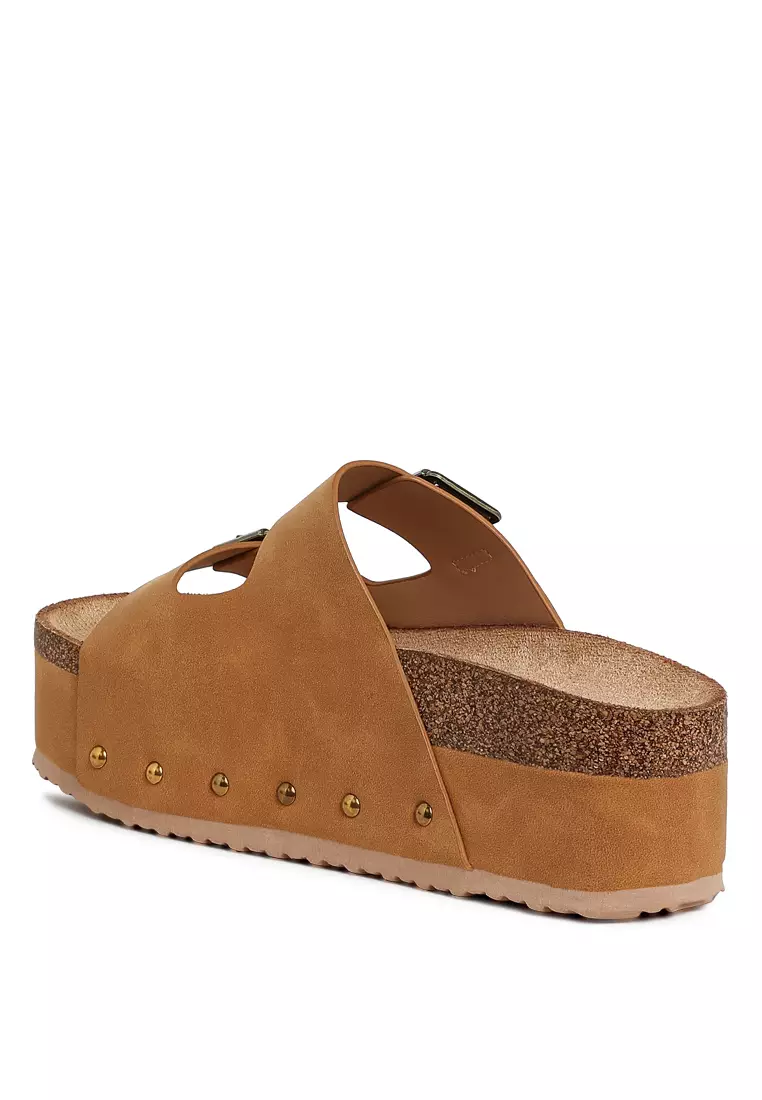 Studded Faux Leather Slip-On In Tan