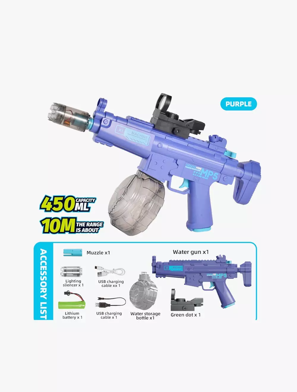 Jual LA Toys Playtime Fun Mini MP5 Solid Color Model Electric Water Gun ...