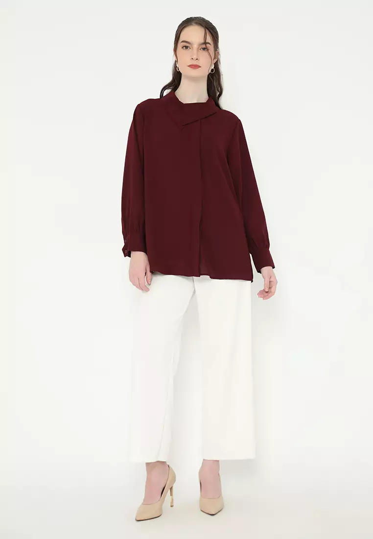 Draffery Blouse Long Sleeve In Maroon By Brilliant Girl Warna MARUN