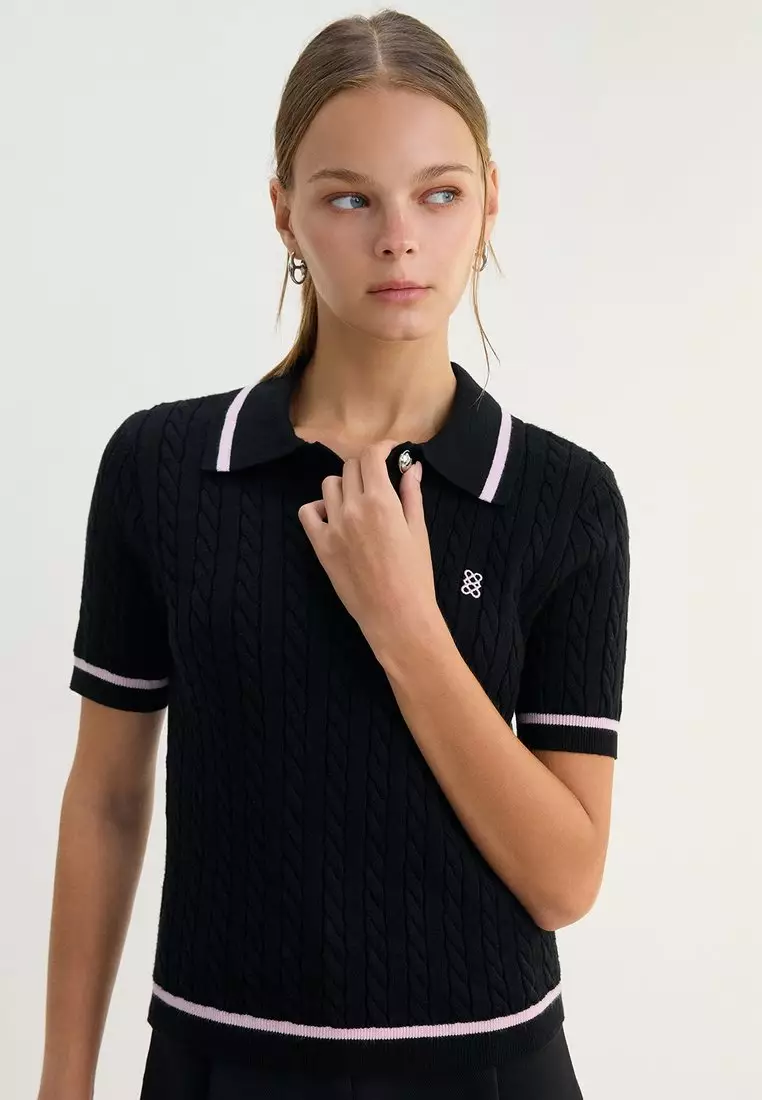 Knitted Polo - Black/Pink