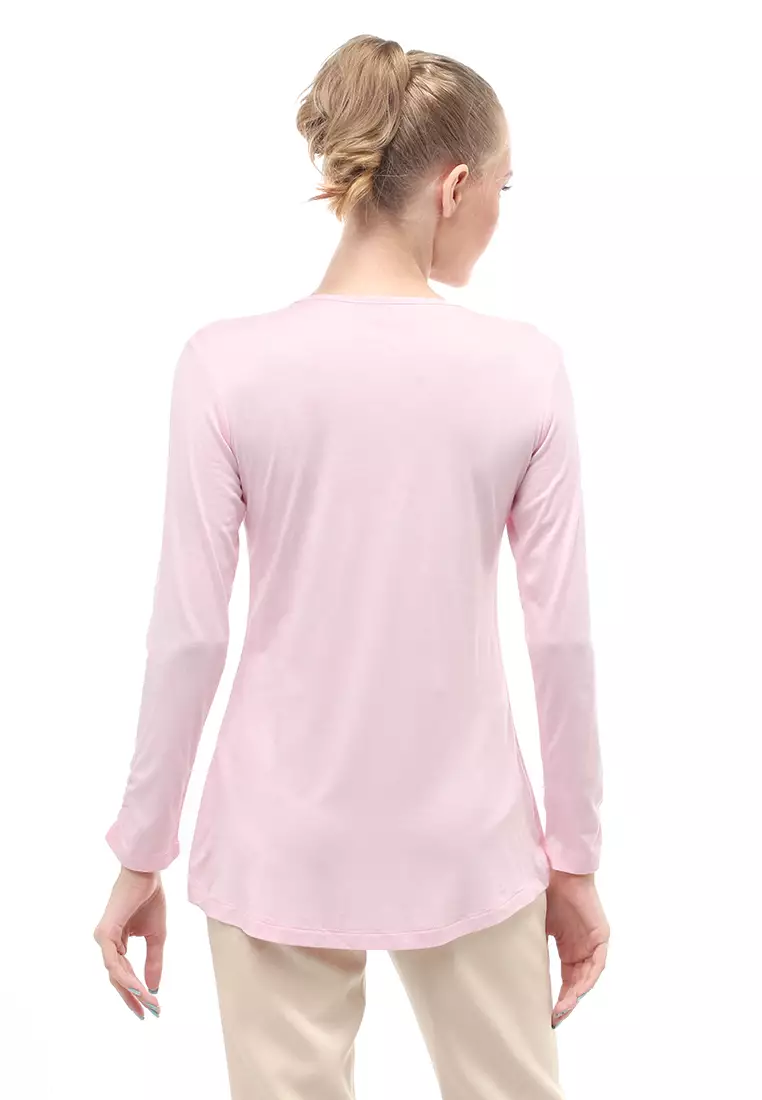 Kaos Wanita Lengan Serut Motif Solid Design Simple Relaxed Fit - Soft Pink