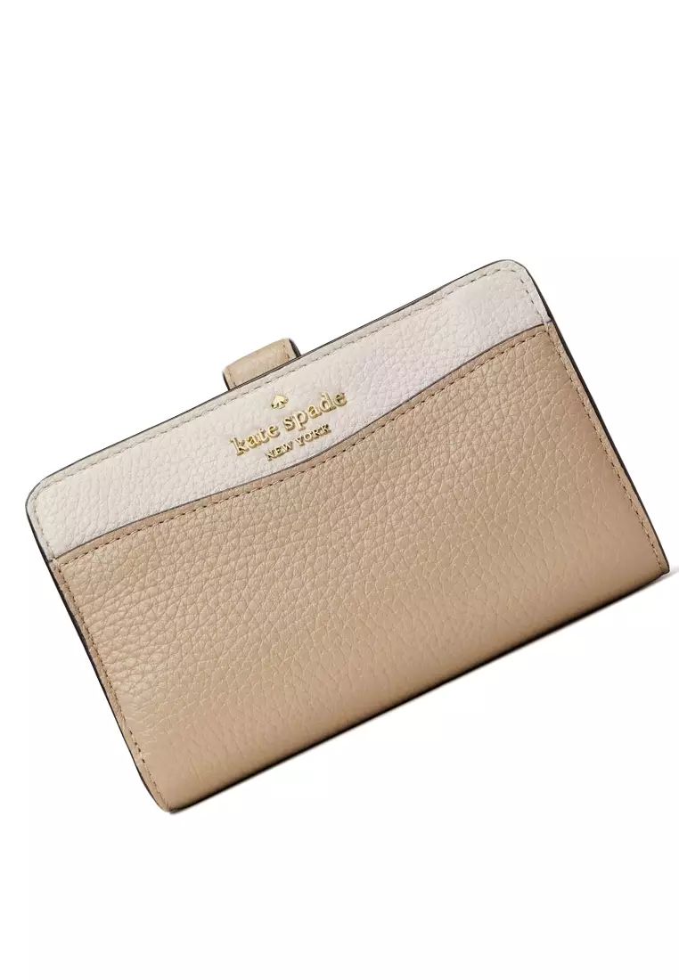 Kate Spade Leila Medium Compact Bifold Wallet- Beige/White