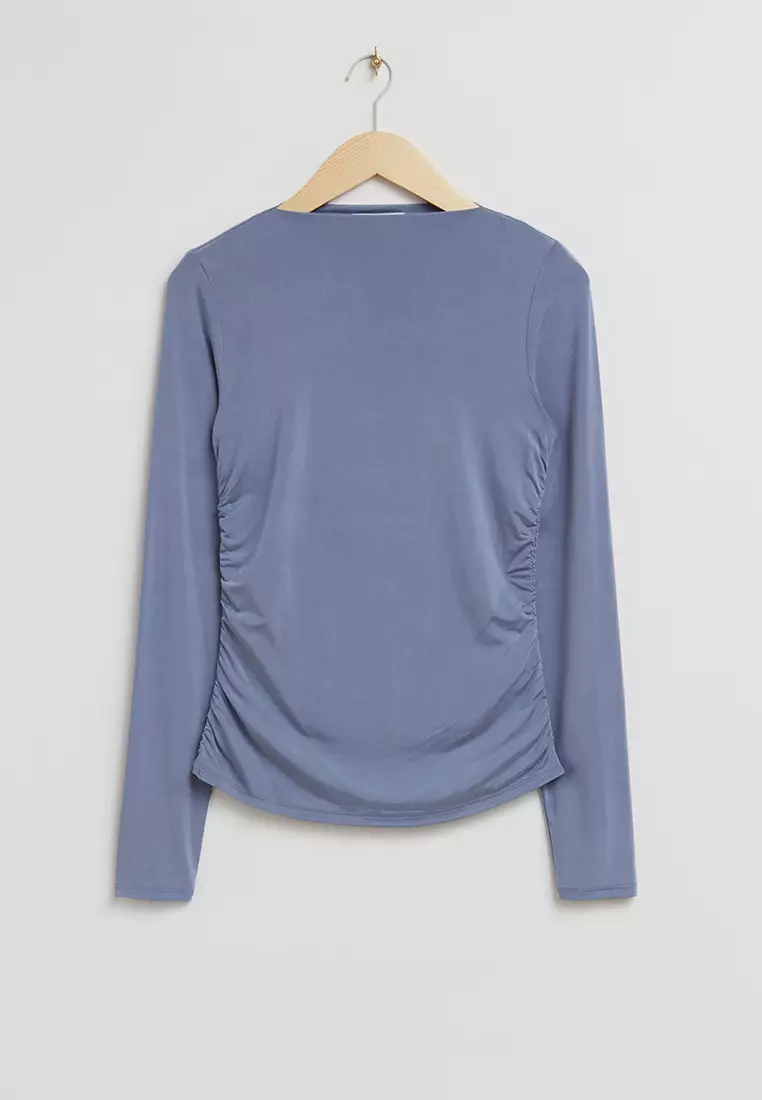 Fitted Boat Neck Ruched Top