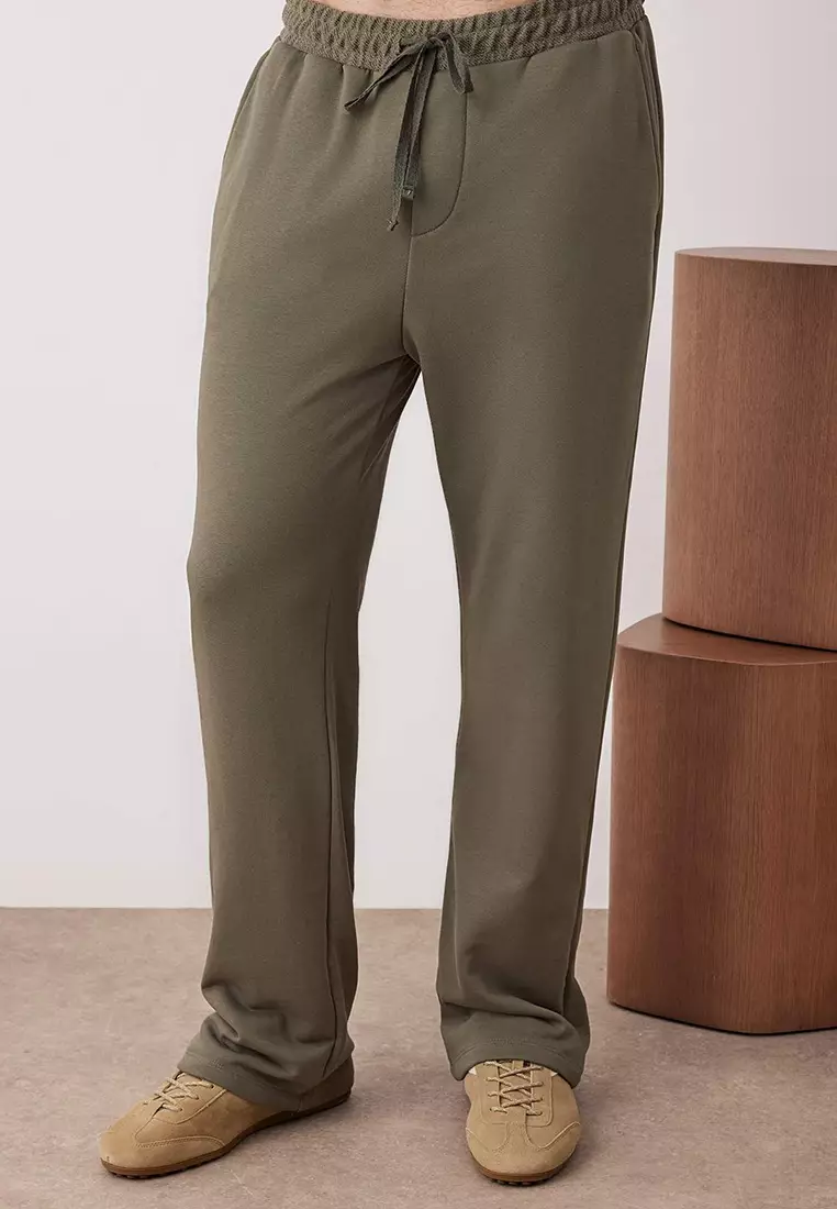 Khaki Top Oversize Bottom Straight Polo Collar Thick Tracksuit
