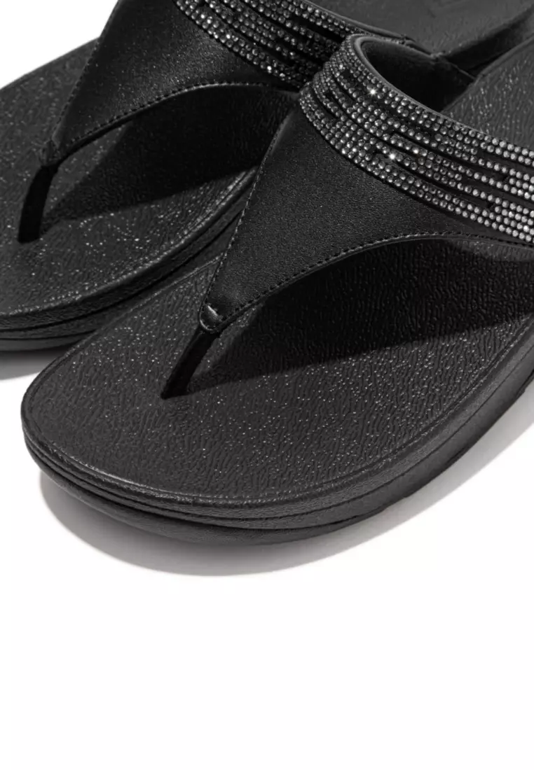 FitFlop LULU Women's Lasercrystal Leather Toe-Post Sandals - Black (EU3-090)