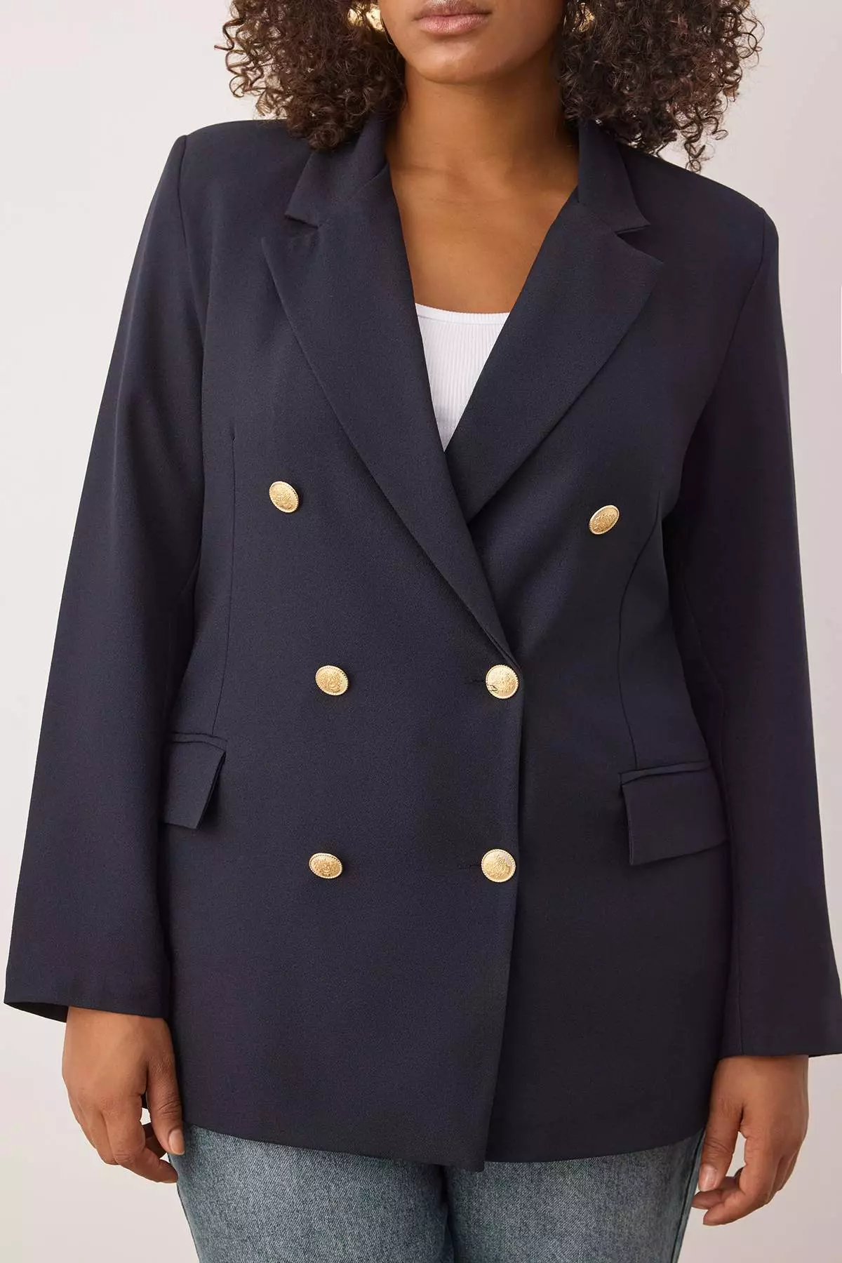 Navy Blue Lined Double Breasted Woven Blazer Jacket Tbbaw26Ag00011
