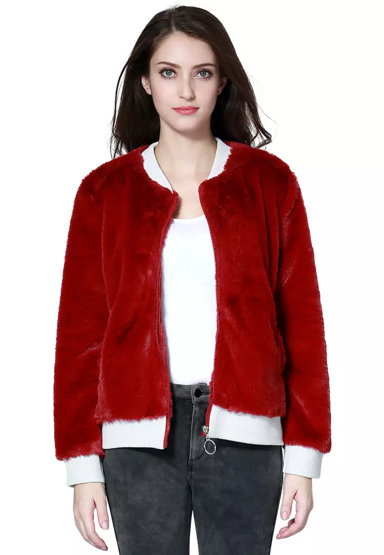 Red on sale fur jackets