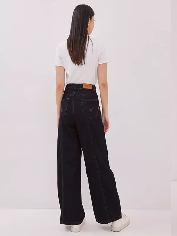 DUST Celana Panel Wide Denim Belima Biru Tua (D.39115)