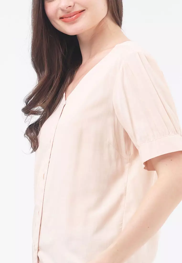 Short Sleeves V-neck Blouse