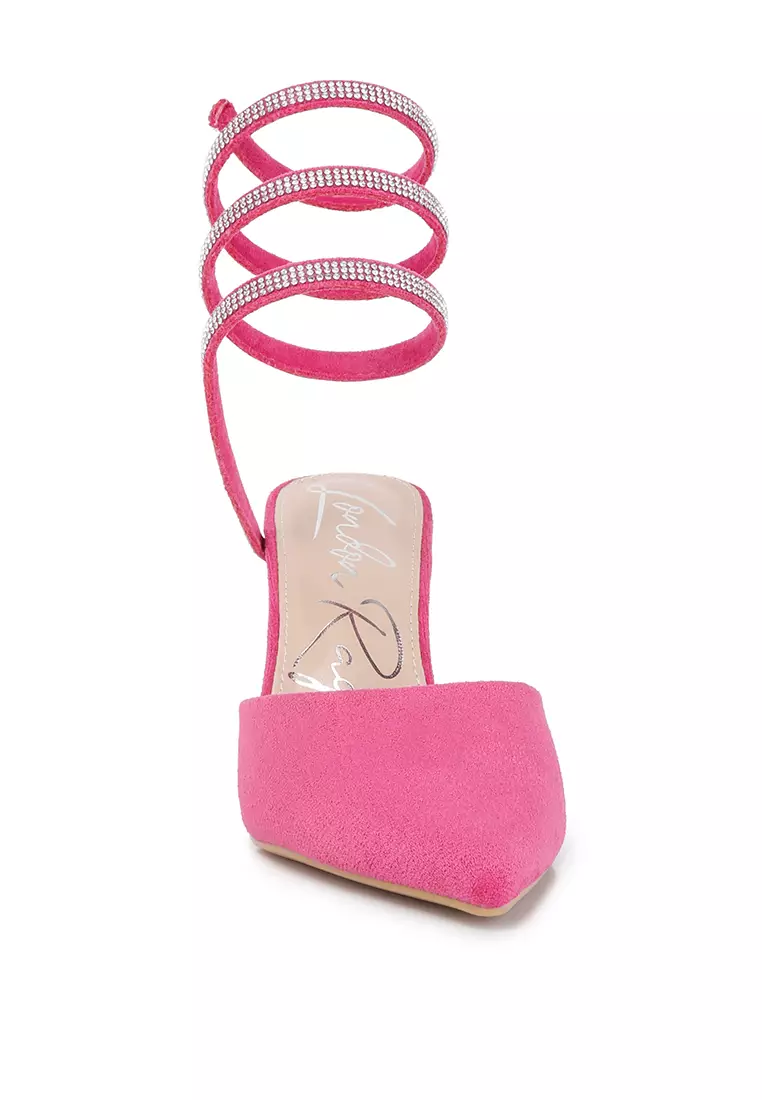 Fuchsia Berlian Imitasi Menghiasi Sandal Strap Up