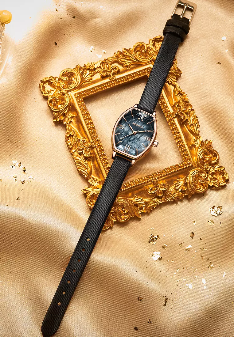 Jam Tangan Wanita Anti Air Jam Wanita Original Kulit Kuarsa Mode Anggun Jam Tangan Cewek BlackBlue