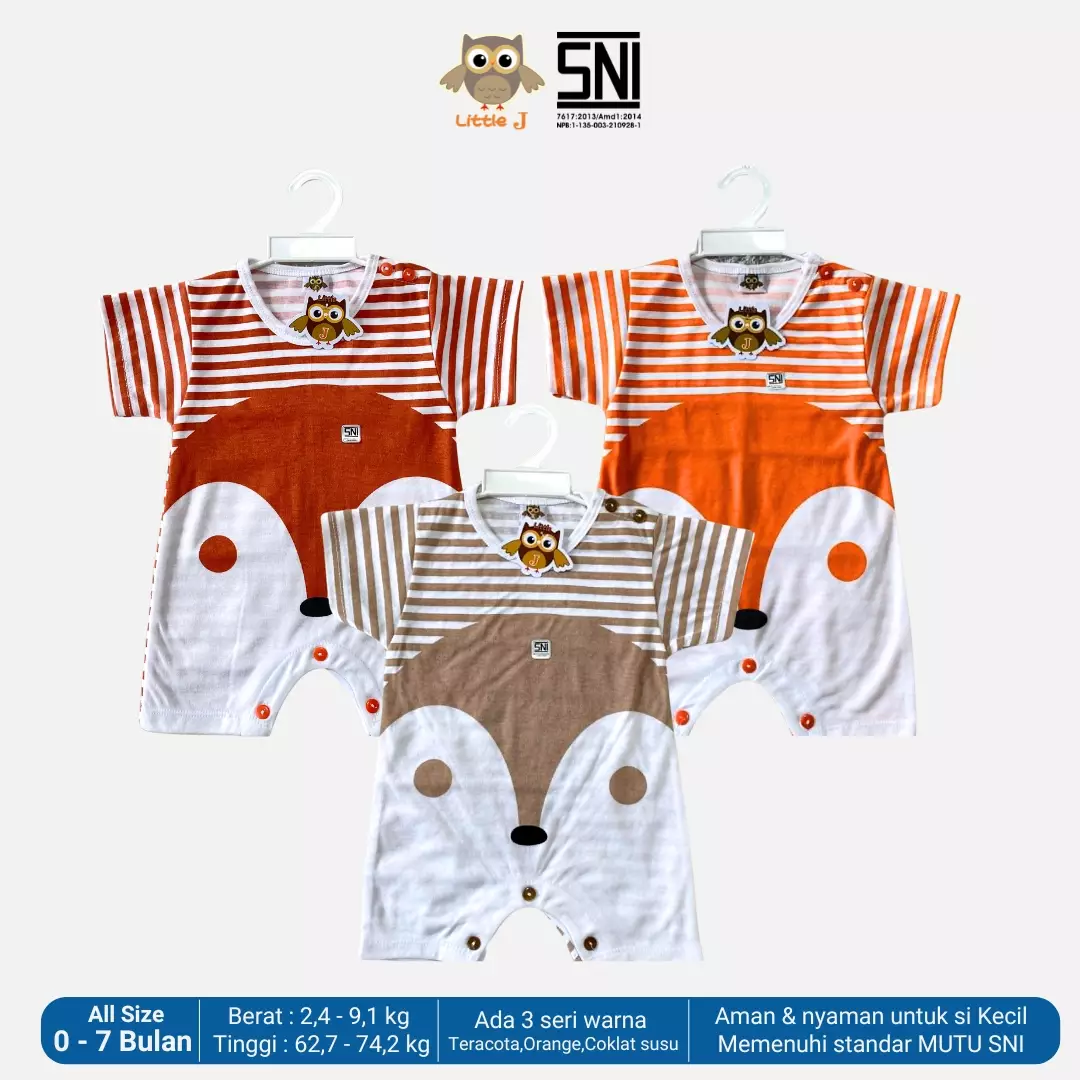 Little J Jumsuit Bayi Jumper Pendek Anak Cowok Kancing Romper Baju Kodok Motif Pingun SNI Lokal