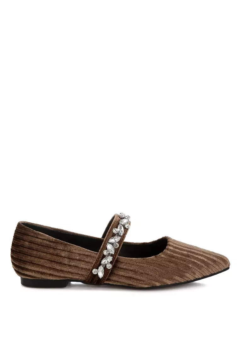 Discount on Rag & CO.  shoes - SKU: Diamante Brooch Velvet Ballerinas in Brown