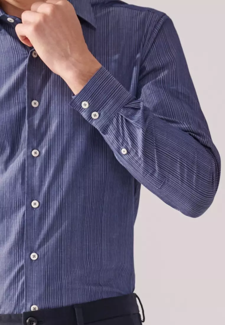 Dark Blue Striped Slim Fit Shirt