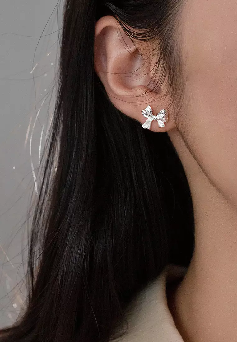 925 Silver Ribbon Earrings JW AR-M04556