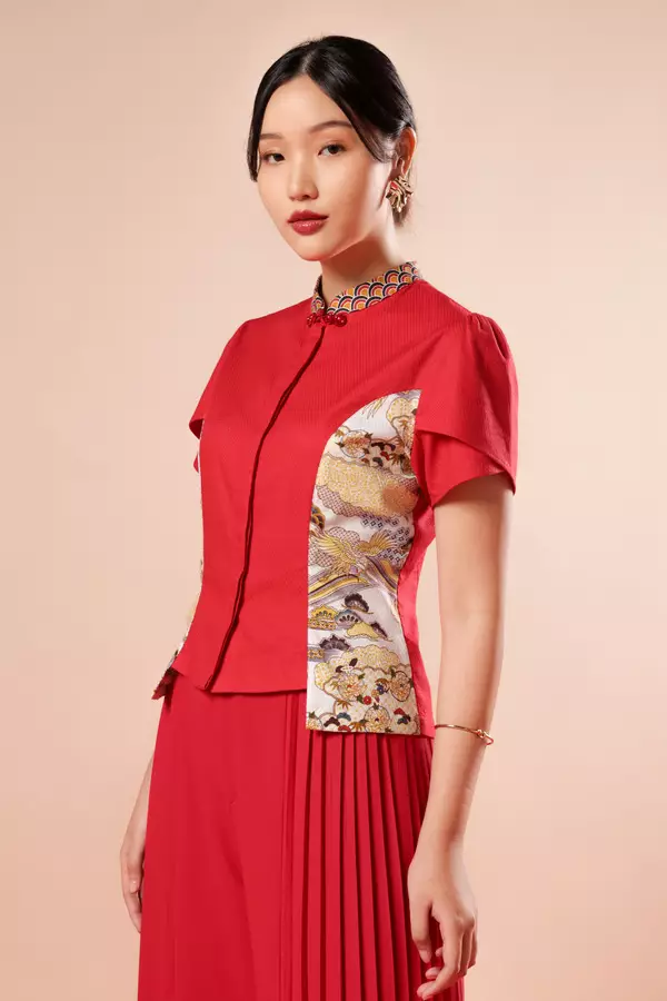 MINIMAL x Melvee - Genji - Printed Tulip Sleeve Top - Red