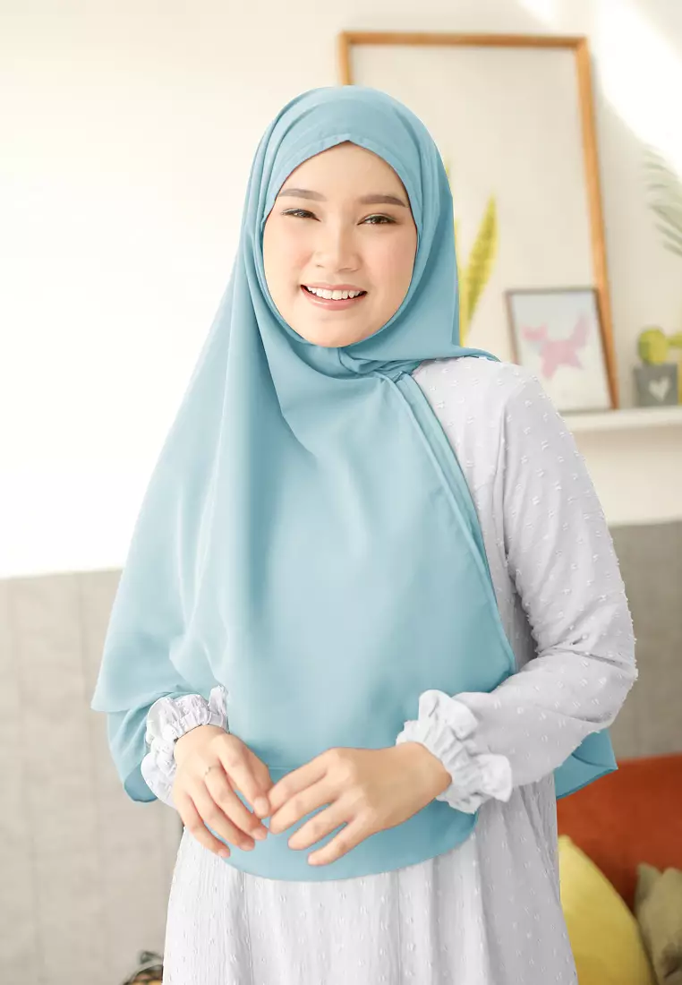 Anya Instan | Hijab Instan Resleting | Bergo Khimar Kerudung 2 Layer  - Arctic Sea