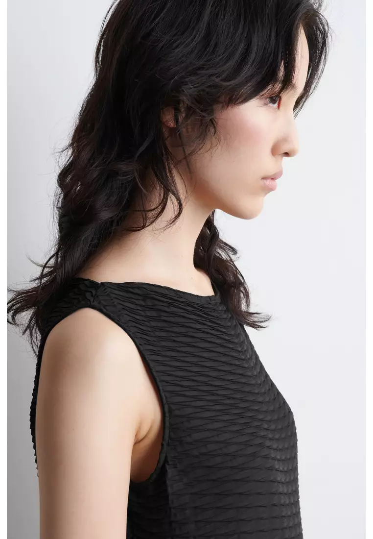 VOLUMINOUS PLEATED MIDI DRESS