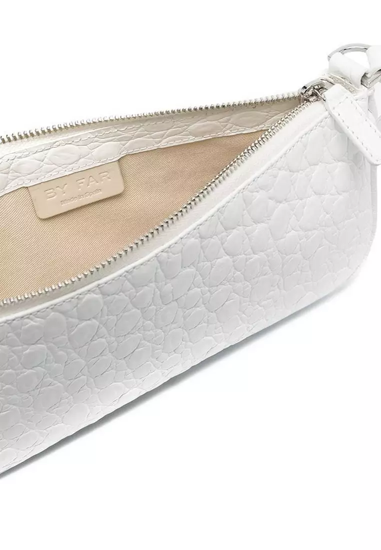 Rachel Croco Embossed Leather Shoulder Bag in Optic White