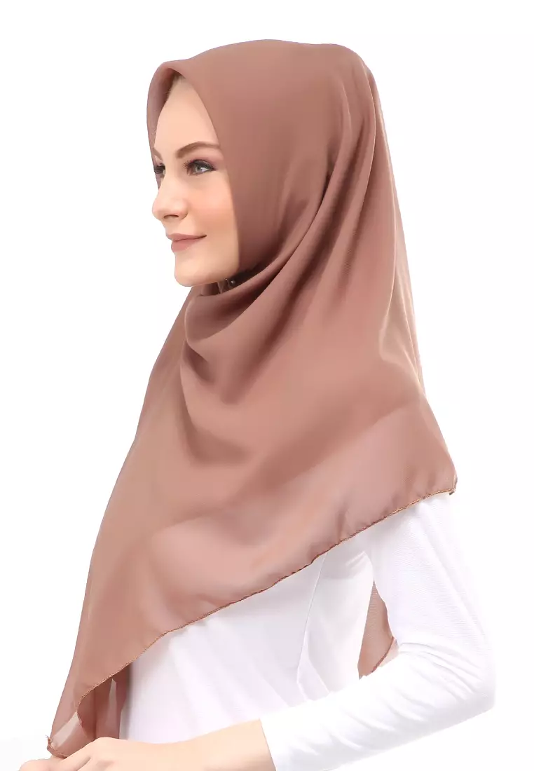 Kanya Hijab Scarf  Motif Polos Wanita Muslimah Relaxed Fit - Khaki