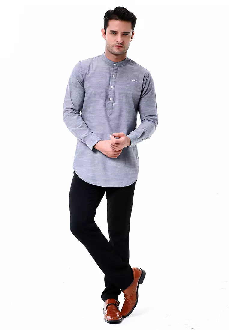 Leopold Atasan Pria Kemeja Polos Setengah Kancing Long Sleeve Simple Design Material Cotton ORIGINAL - Soft Navy