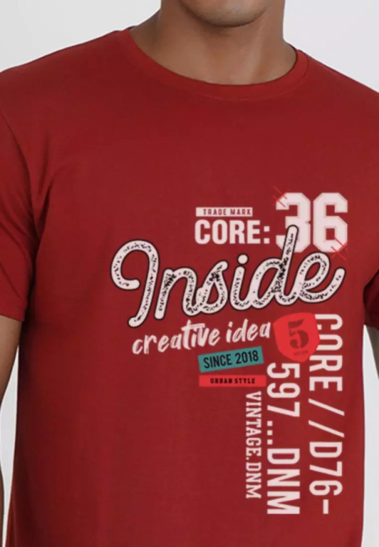 Inside Print Graphic Maroon Cotton Short Sleeve Crew Neck Relaxed Tee