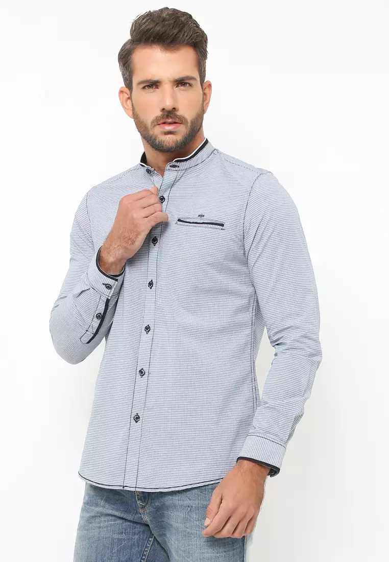 LGS - Baju Koko - Lengan Panjang - Motif Garis - Abu - JSH.386.S952KF.277.C L/S