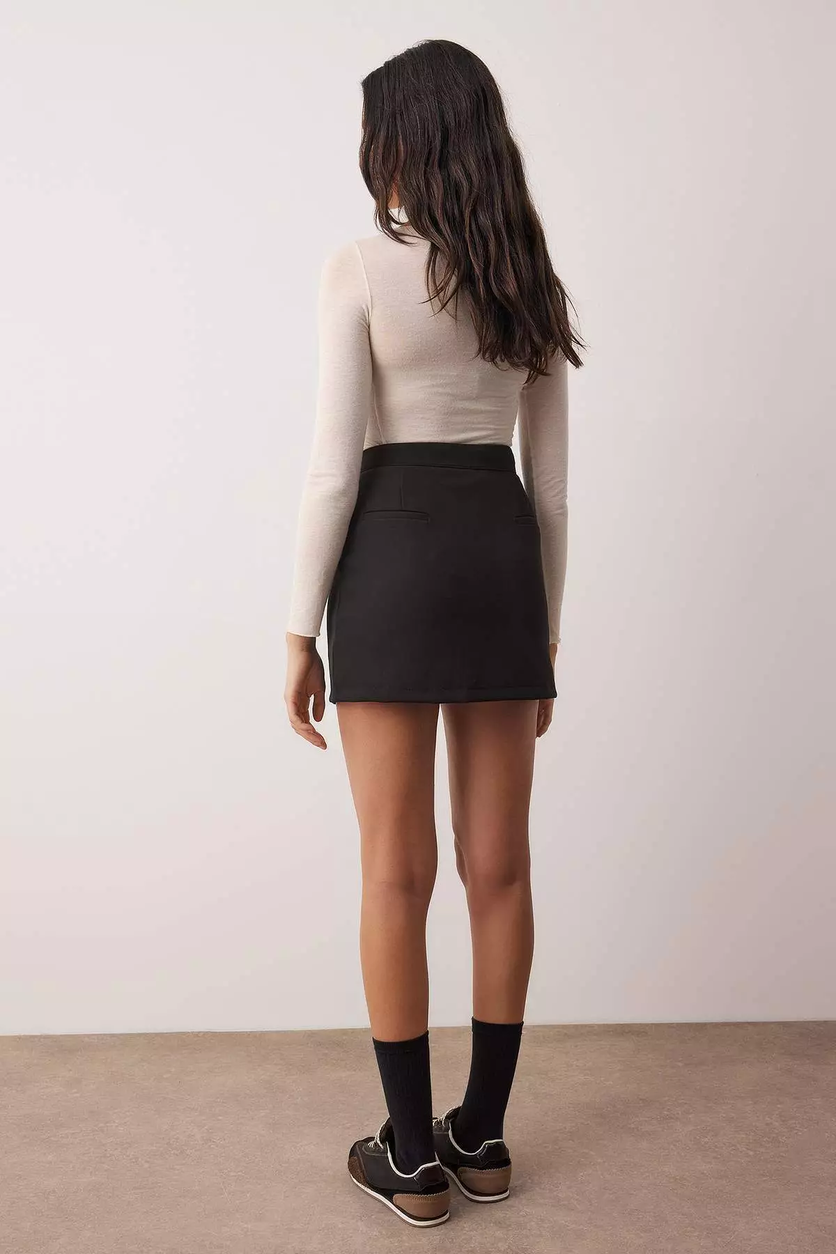 Black Belted Skirt-Look Mini Shorts & Bermuda Twoaw26Sr55