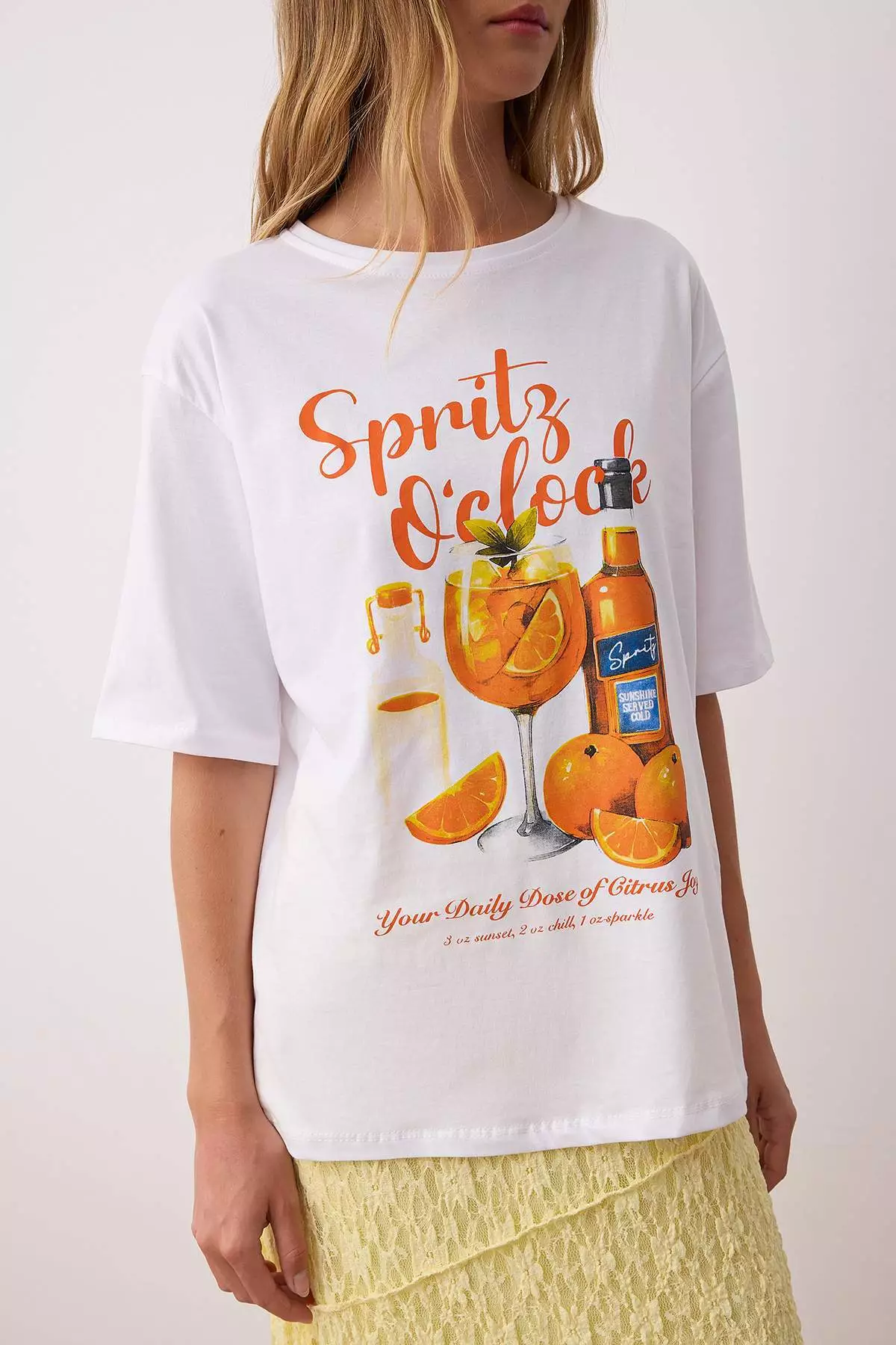 Ecru Single Jersey Oversize/Wide Fit Cocktail Printed Knitted T Shirt