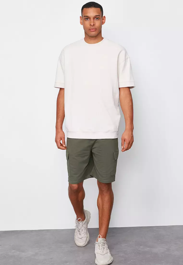 Basic Black-Khaki 2 Pack Regular Cut Cargo Pocket Drawstring Elastic Waist Shorts TMNSS24SR00041