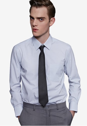 質感緹esprit 價位花。立體版型。紳士條紋商務襯衫-MIT-11005-藍條, 服飾, 商務襯衫